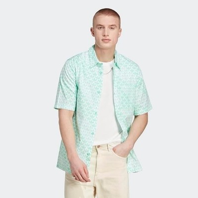 NWT $60 adidas Originals Monogram All Over Print Short Sleeve Woven Easy Green M