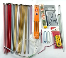 Lot of Aluminum Knitting Needles Double Point Circular Knit Check Yarn Bobs +