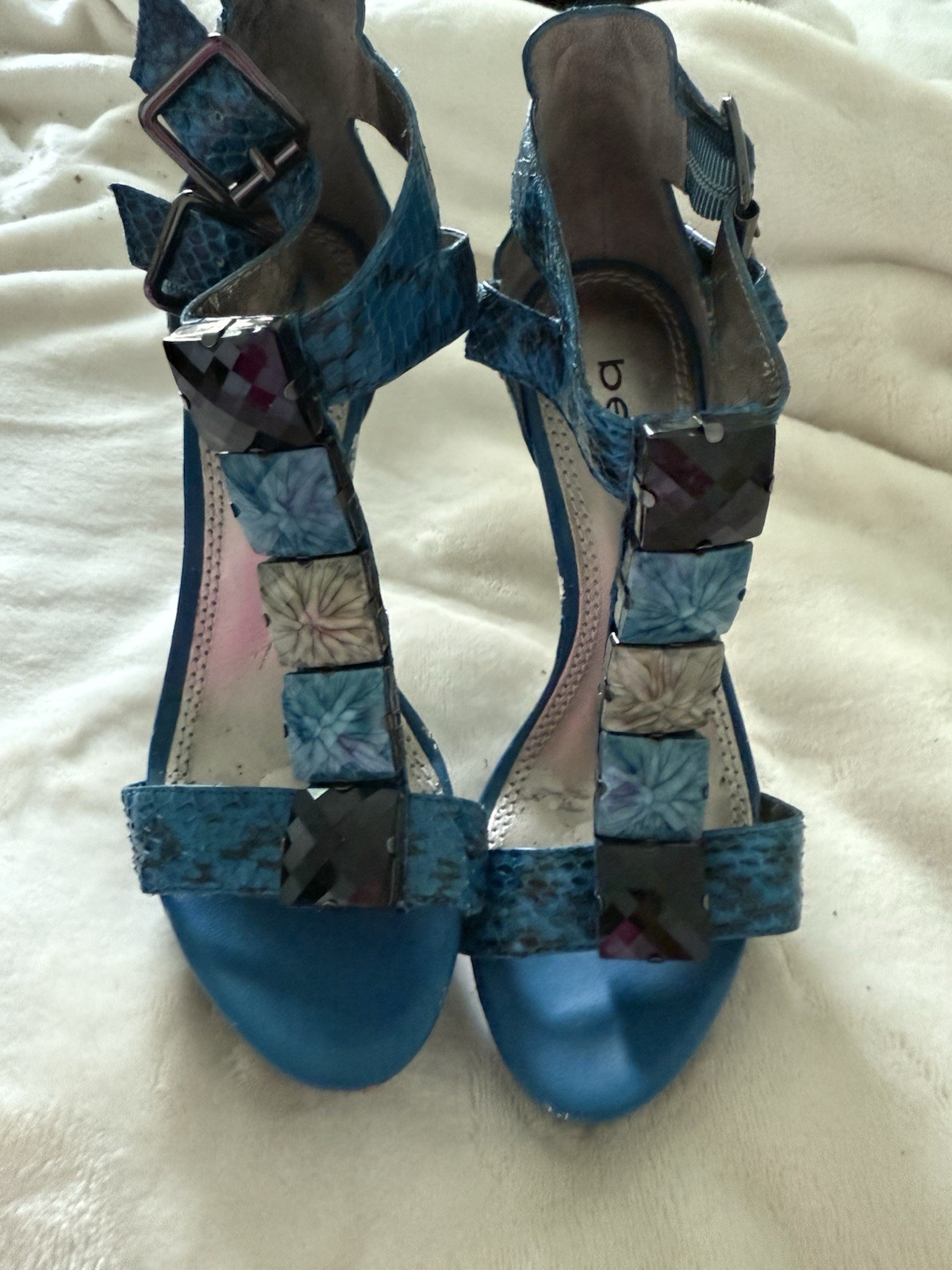 Blue Python Print High Heel Platform Sandals with… - image 2