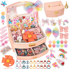 Hair Accessories Set for Girls: Jewelry Box, Hair Clips, Barrettes, Ties, Bows -