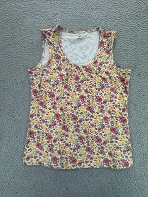 Croft & Barrow Womens Stretch Sleeveless Tank Top Yellow Green Floral Size M