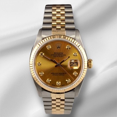 Rolex Datejust 36mm Yellow Gold Fluted Gold Diamond Dial Jubilee Watch  16013