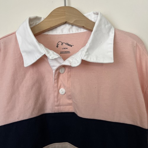 Art Class Boys Rugby Shirt 12 14 Youth L Large Pink Navy Blue Patchwork NWOT - Picture 4 of 8