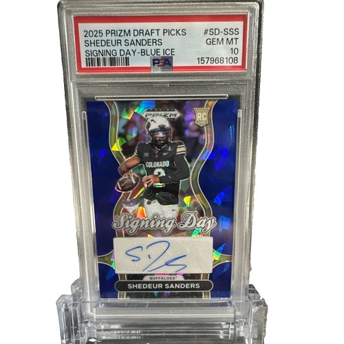 2025 Panini Prizm Shedeur Sanders Signing Day Blue Ice /45 PSA 10 pop 3
