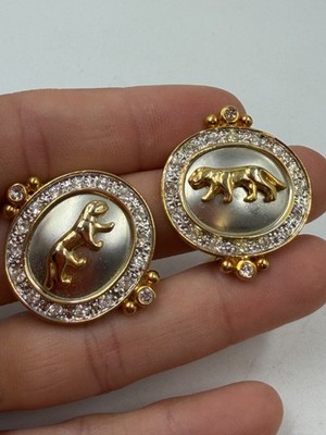 Vintage Earrings Clip On Panther Chunky Mixed Metal 90s Style