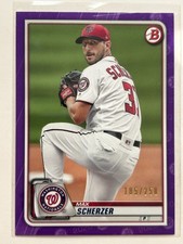 MAX SCHERZER 2020 Bowman Purple Parallel #'d 185/250 Topps #53 Nationals Jays