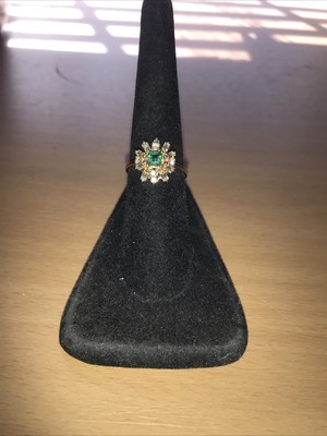 14K Ladies Ring,1 Square Emerald And .60 Pt.diamonds