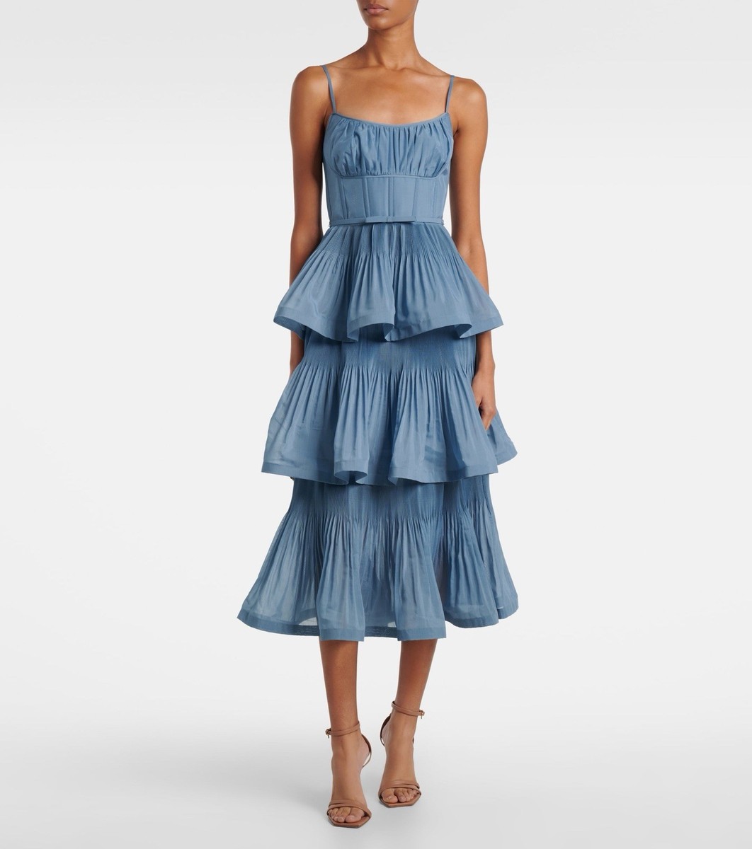 zimmerman pleated tiered midi dress ZIMMERMANN Midi Dress Tiered Pleated Voile $950 Size 2