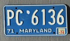 Vintage 71 MD License Plate 1971 Maryland Lic 74 Expiration 1974 — photo 1