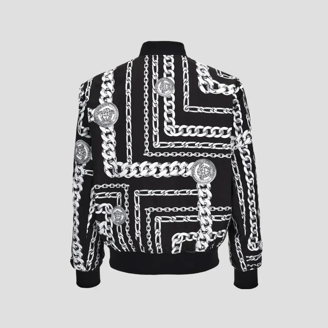 NWT Versace Reversible Chain Print Bomber Jacket Black White Authentic $2050 - second product detail image