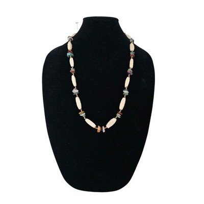 Vintage Miriam Haskell Gemstone 28  Necklace Jade Carnelian Tigers Eye Amethyst
