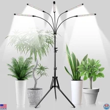 Garspen 5-Head Full Spectrum Grow Light, Tripod Stand, 100 LEDs, Timer, 3 Modes