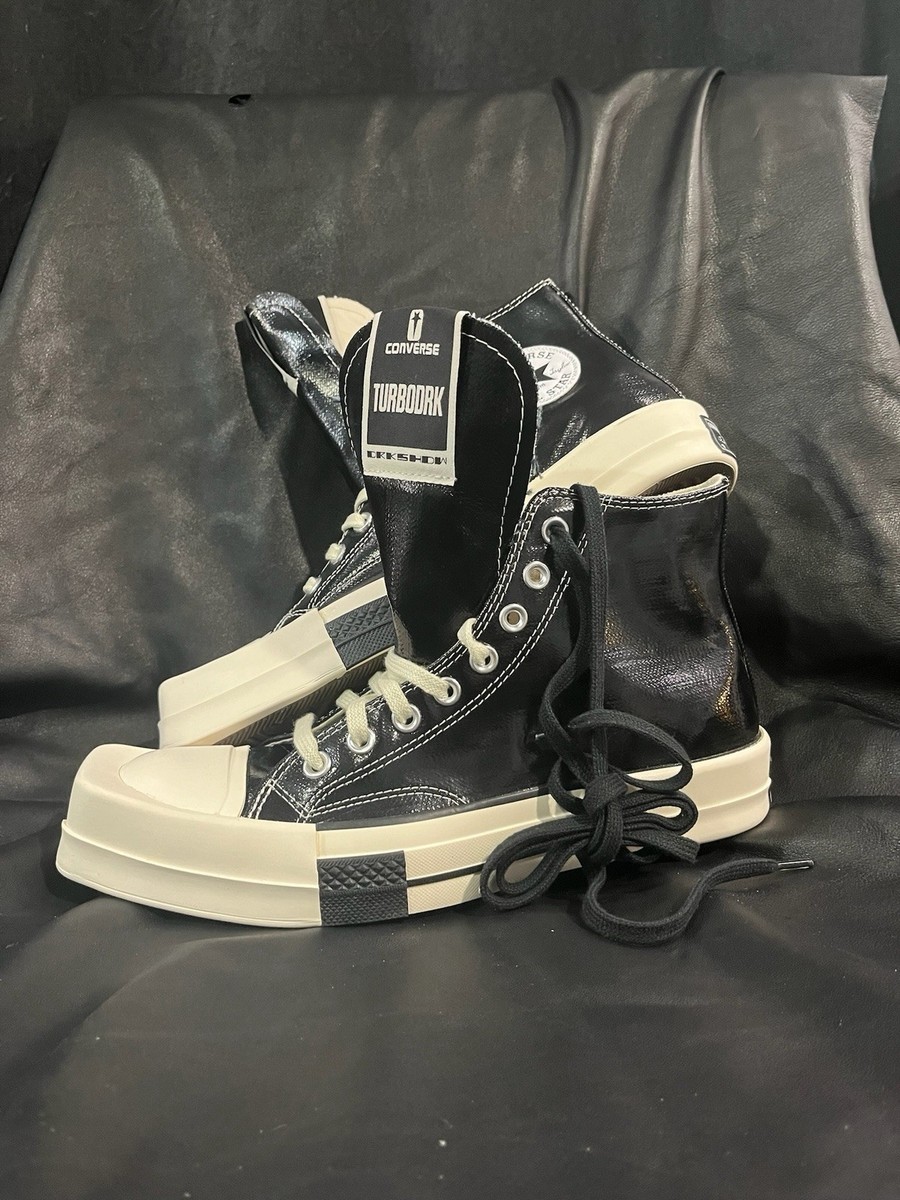 Size 8- Rick Owens x Converse TURBODRK Chuck 70 High Black Lacquer