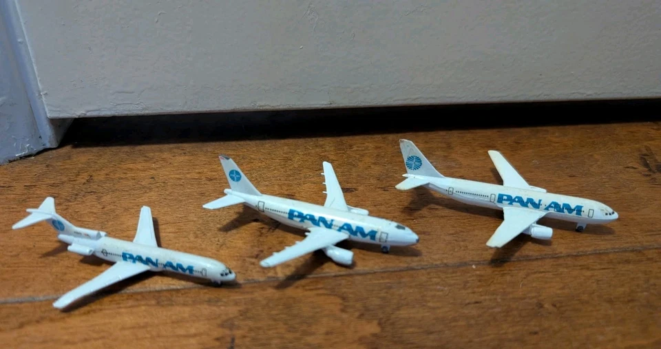 Antigo Conjunto 3 PAN AM Schabak Brinquedo Avião Avião Metal Fundido W. Alemanha Aviação - Imagem 2 de 4