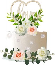 7 Pcs Love Heart Cake Topper Set, Valentine's Day Cake Decoration, Simulation Ro