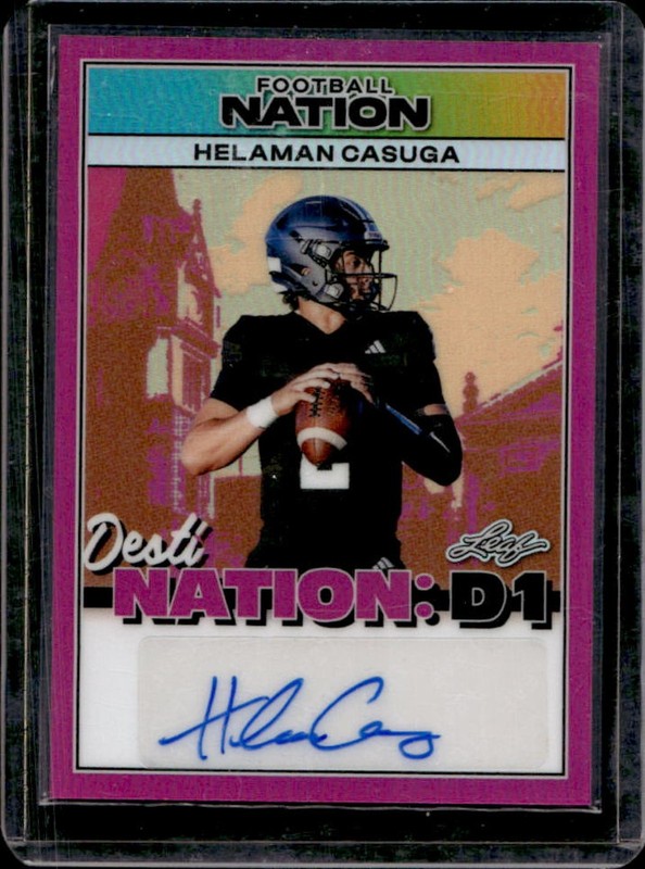 2025 Leaf Football Nation Helaman Casuga DestiNation: D1 Auto Prismatic Pink #/6