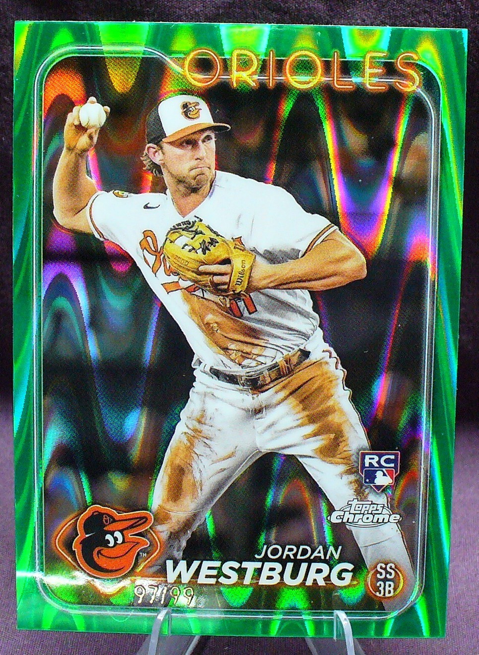 JORDAN WESTBURG 2024 Topps Chrome #277 (RC)(#'d) /99 Green Raywave Refractor