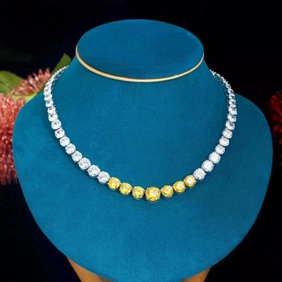 9Ct Round Cut Lab Created Citrine Women's Tennis Necklace 14K White Gold Plated