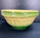 Antique HTF McCoy/Hull Yelloware  Mixing Bowl Green Creme Gothic & Vine Pattern