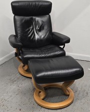 Ekornes Stressless Recliner Swivel Leather Chair and Matching Footstool 23032610