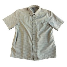 George Mens XL Plaid Short Sleeve Button Up Shirt Green White Casual Top