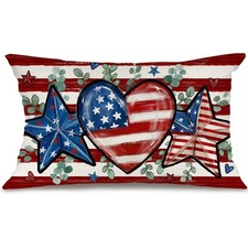 4th of July Patriotic Pillow Cover 12 x 20 Inch Multicolor Sofa Decor