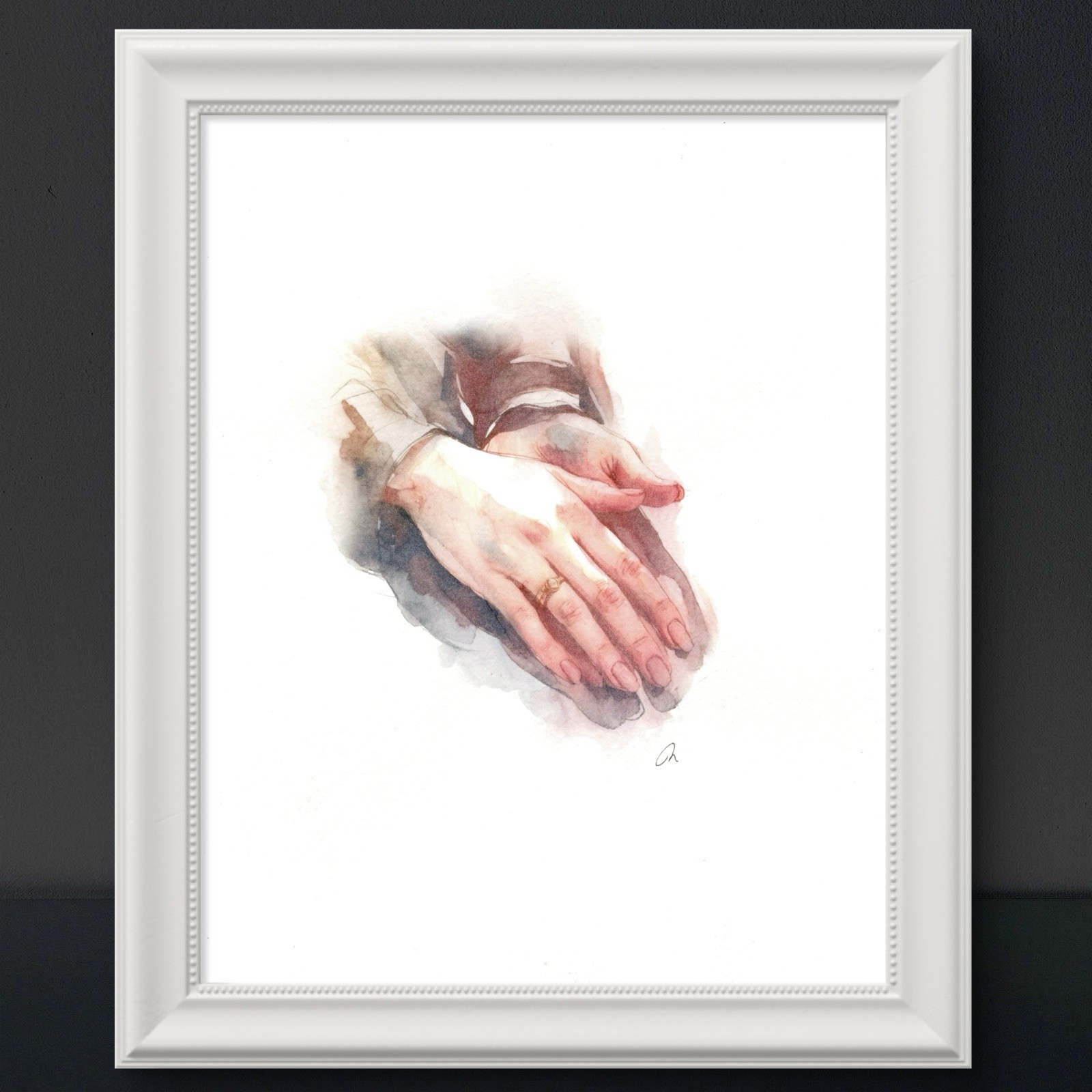 Original 8x10 Female Hands Portrait  Watercolor Painting Sketch