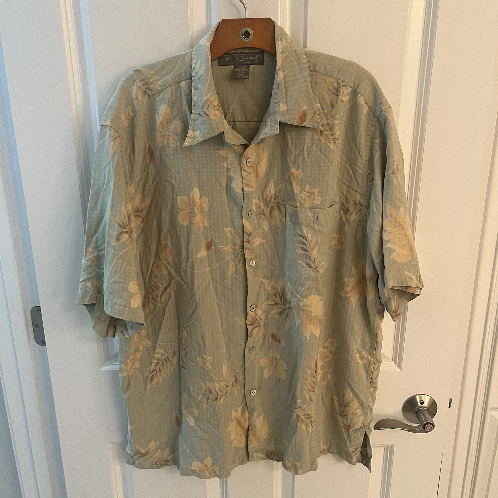 Tori Richard Silk Aloha Hawaiian Camp Shirt Men Extra Large XL Green Floral