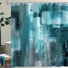 Teal Abstract Oil Shower Curtain 72x72 Inch Modern Art Blue Grey Waterproof