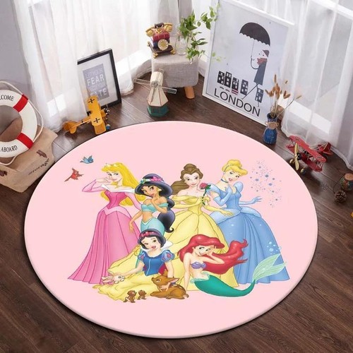 Alfombra de piso redonda para niños 3D Disney Princess niños niñas dormitorio alfombra silla alfombra - Imagen 11 de 13