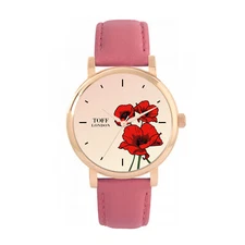 Toff London TLWS-32855 Ladies Red Poppy Flower Watch