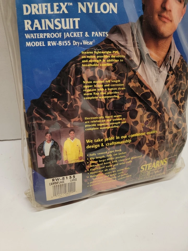 Stearns Rw- 8155 Two-Piece Driflex Nylon  Rainsuit Sz LARGE Camouflage DryWear - Image 4 of 4