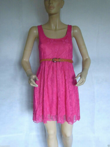 NEW LADIES CLUB L RASPBERRY LACE SKATER SLEEVELESS DRESS WITH BELT SIZE 14 - Picture 1 of 6