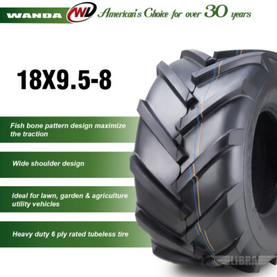 Pair Of 18x9.50-8 Lawn Mower Tires - 4-Ply Tubeless Turf Tires For Garden Tractors