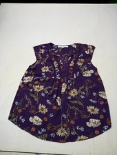 Collective Concepts Small Blouse Purple Floral Sleeveless V-Neck Top