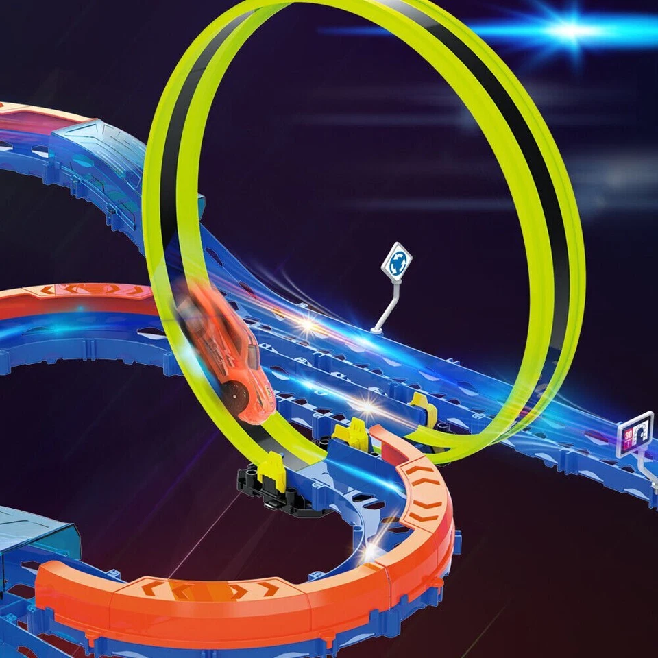 Slot Car Race Track Set Glow In the Dark Light Up Race RC Car Toy Gift for Kids - Image 4 of 4