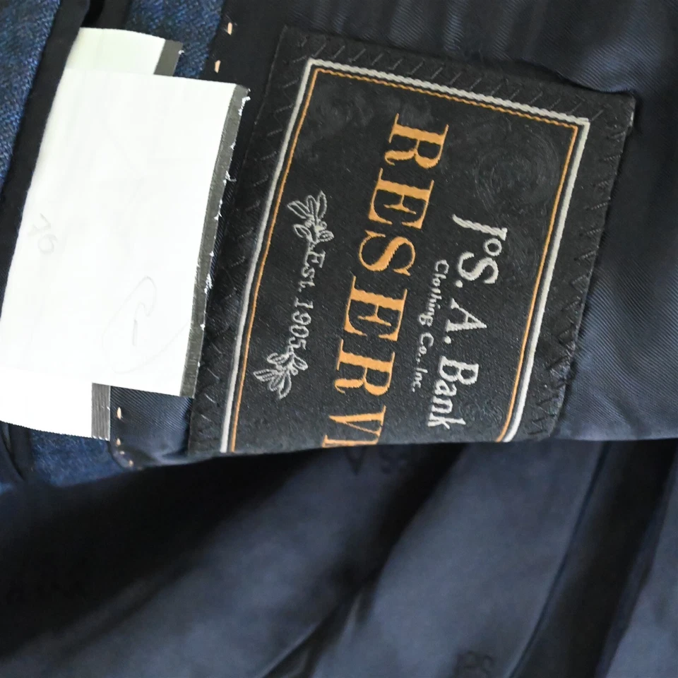 Jos A Bank резерва 43L 44L синий чек шерсти кашемир фланель Sport пальто куртка - Изображение 4 из 4