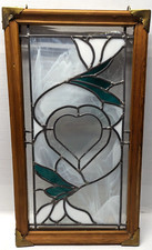 Stained Glass Framed Window Panel Hanging Decor Heart w/ Floral Spring 12" x 21"
