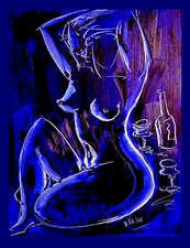 BLUE NUDE   MARK KAZAV - 18X24  ABSTRACT MODERN ART  CANVAS 79THT