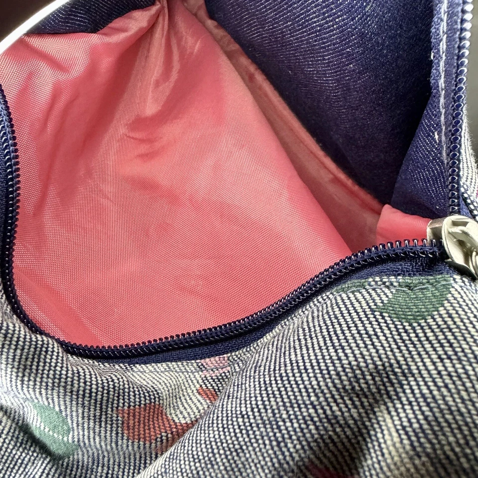 Parte inferior de gamuza escolar vintage de mezclilla floral azul rosa trasero original de Jansport Foto 3 de 4