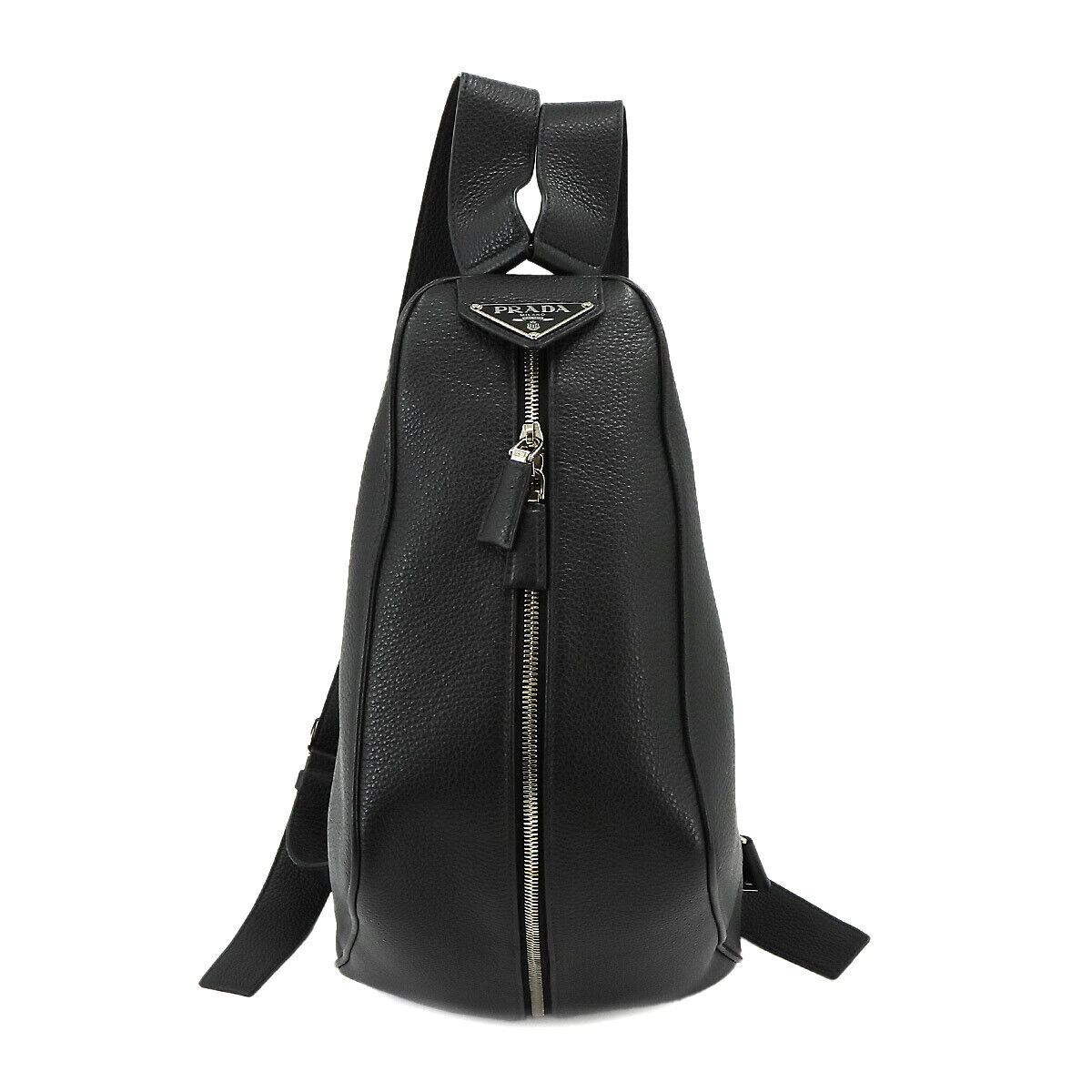 PRADA Triangle Backpack Leather Nero Black 2VZ099 Purse PRADA Triangle Backpack Leather Nero Black 2VZ099 Purse