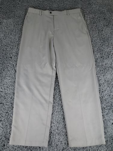 Izod Pants Mens 36 x 30 Light Gray Polyester Golf Chino Casual Flat Front Logo *