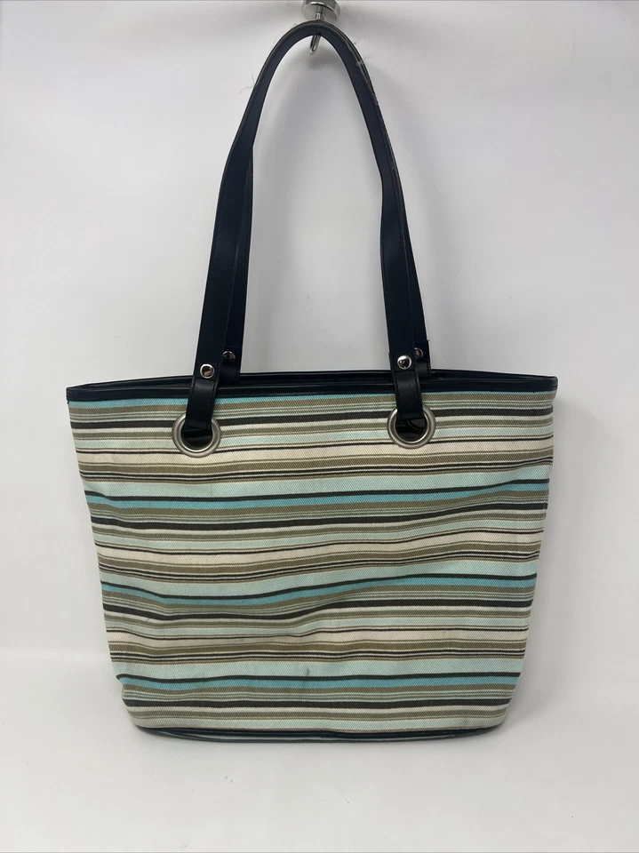 Bolso de Mano Gap Factory Store Azul Tostado Rayas Verano Algodón Ligero Sensación de Lona Foto 2 de 4