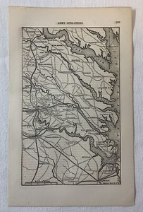 1865 book leaf map ~ RICHMOND, VA AND THE CHESAPEAKE BAY