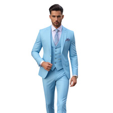 Men Suit 3 Piece Sky Blue Wedding Groomsmen Slim Fit Party Wear Dinner Suits
