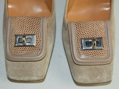 Neu Balenciaga Wildleder Pumps Lizard Skins Leder Quadrat Zehen Taupe Schuhe 39 - Bild 3 von 10