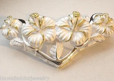 44MM YELLOW GOLD PLATED 925 SILVER HAWAIIAN 4 GRAD HIBISCUS MAILE SLIDE PENDANT