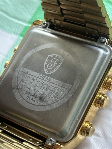 FoxBox Gold Tone Tri-Time Mens Watch - Picture 2 of 9