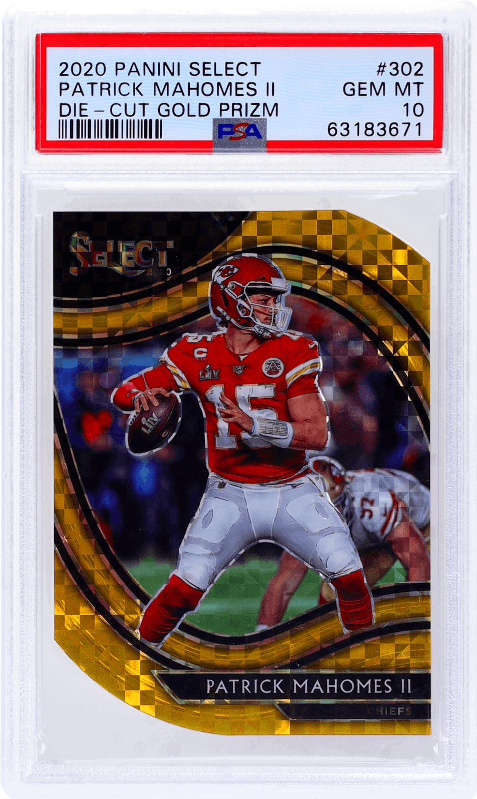 2020 Panini Select Patrick Mahomes II Field Level Die Cut Gold Prizm /10 PSA 10