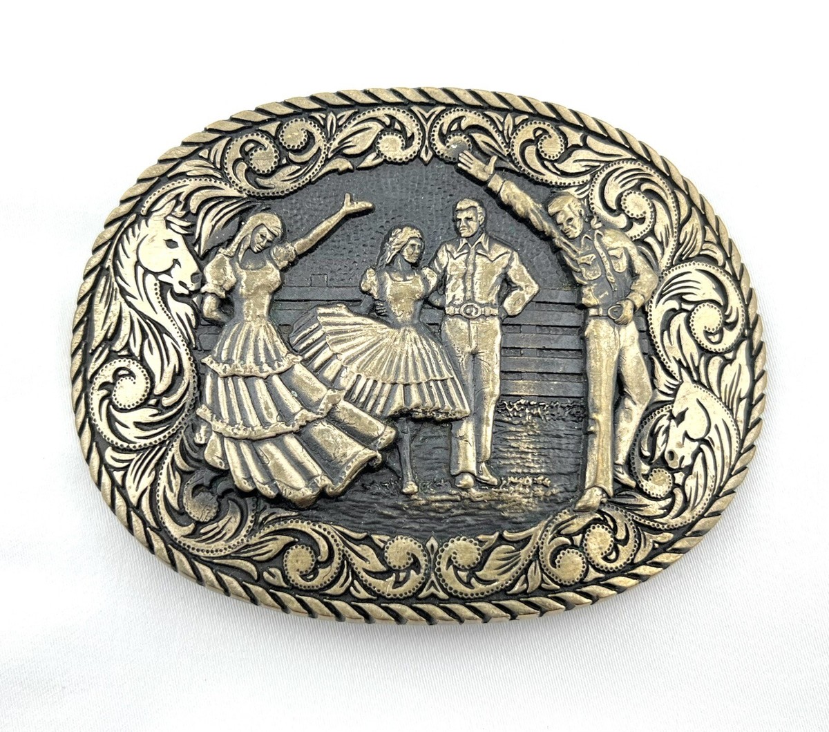 Women Pole Racing Belt Buckle ADM Gold Banners Silver Engraved Great VIntage Adm Buckle In Collectible Western Americana Belt Buckles for  main image 3